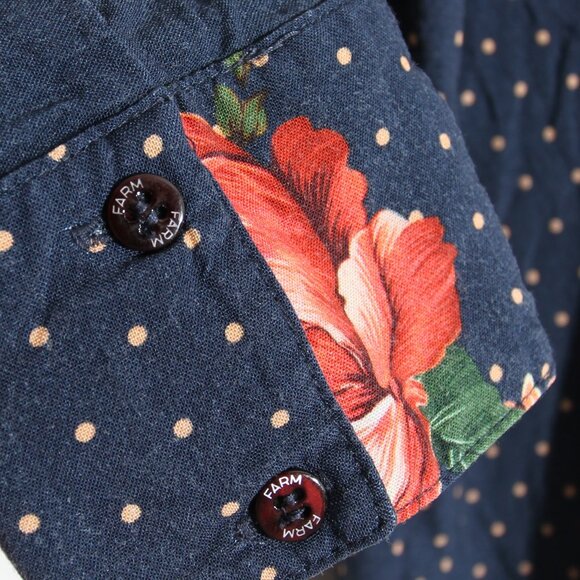 Farm Rio Floral Long Sleeve Shirt Blouse Button Up Floral Polka Dot Sz G / Large - Picture 11 of 15